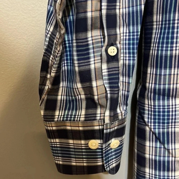 Peter Millar| long sleeve button down plaid shirt in blue, tan and white mens M - Picture 7 of 8